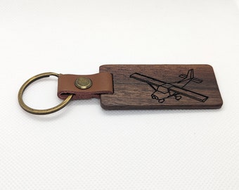 Airplane Single Engine High Wing Wooden Engraved Keychain