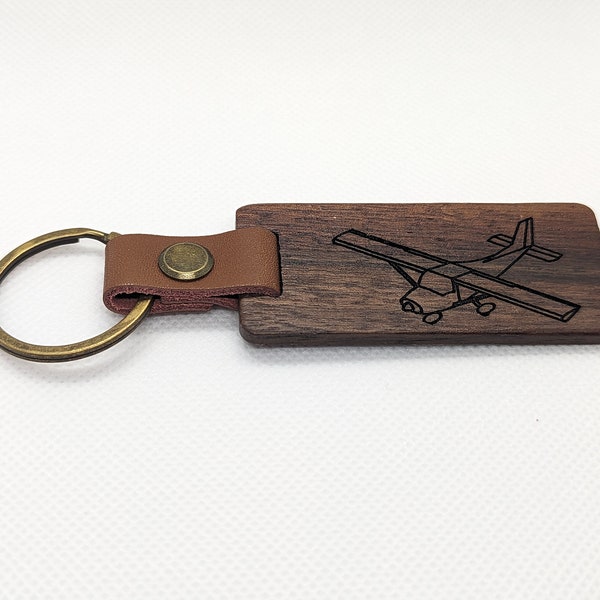 Airplane Single Engine High Wing Wooden Engraved Keychain