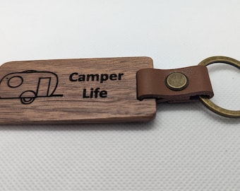 Camper Life Wooden Engraved Keychain