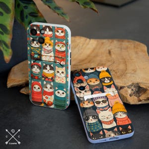 Jolie coque de poche pour cartes avec motif chat pour iPhone 15 pro max, iPhone 12 mini 14 plus 13 xr XS X Samsung Note 20 Galaxy S24 Ultra S23 S22 S20 cm035