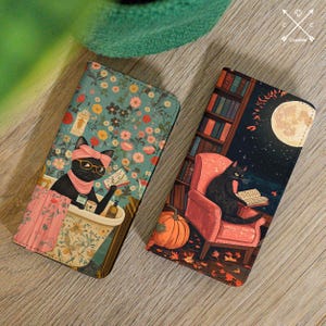 Lustige schwarze Katze Flip Brieftasche Fall für Samsung S21 S24 S23 S22 S20 A54 A16 Kunstleder iPhone 16 15 14 A36 13 12 11 8 7 Pixel 9 6a 7a cm034