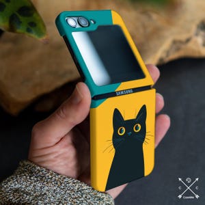Funda de gato negro lindo para Samsung Z Flip 5 6 4 Z Flip 7 5g Z Fold 6 5g Z Fold 4 TPU plástico Moto Razr Plus Google Pixel 9 pro Fold cm029-2