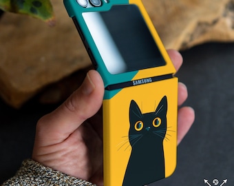 Black cute cat case for Samsung Z Flip 5 6 4 Z Flip 7 5g Z Fold 6 5g Z Fold 4 TPU plastic Moto Razr Plus Google Pixel 9 pro Fold cm029-2