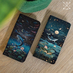 Funda tipo cartera con diseño de ballena azul para Galaxy A16, A52, 5G, A25, A54, S22, S21, S24, S23, S20, Google Pixel 7a, 9 Pro, 8a, 6a, iPhone 16, 15, 14, A36, 13, 12, 11 y 8 cm039w