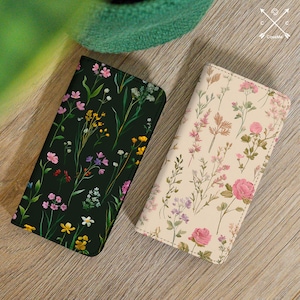 Galaxy A55 A36 A16 Samsung S24 plus S23 S25 S22 S21 iPhone 16+ 14 15 13 12 11 8 7 Pixel 9 pro 7a 8a cm074用フィールドフラワーウォレットケース