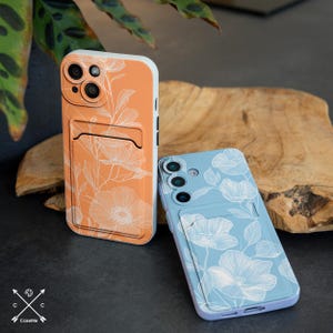 Étui pour cartes de visite esthétique floral pour iPhone 13 pro max 12 mini iPhone 14+ 15 xr XS X Galaxy S24 S23 Ultra S22 S20 Samsung Note 20 cm041