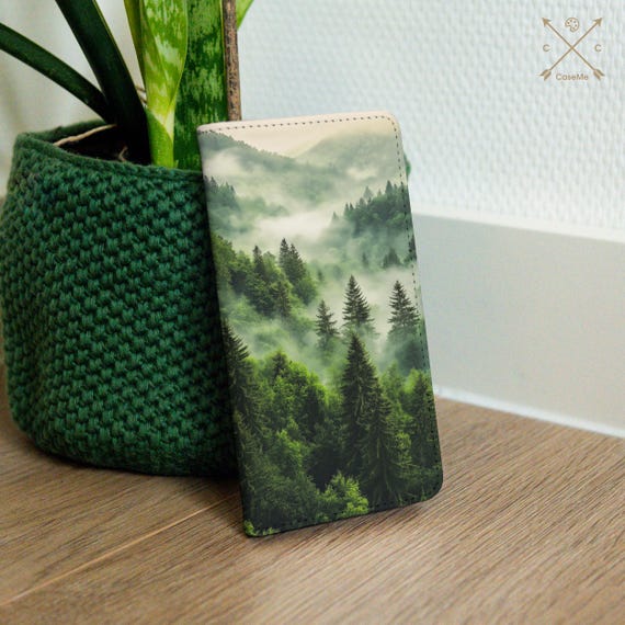 Foggy forest wallet flip case for Samsung S24 S23 S22 S21 S25 A25 A54 A36 iPhone 17 16 15 14 13 12 11 faux leather Pixel 9 6a 7 8a cm001-1_w
