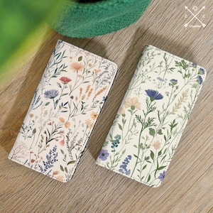 Funda tipo cartera con diseño de flores de campo para iPhone 14, A36, 16, 15 Pro Max, 13, 12, 11, 8, 7, Pixel 9 Pro, 6a, 7a, 8a, Samsung S24, S23, S22, S21, S20, Galaxy A25, A54, cm010