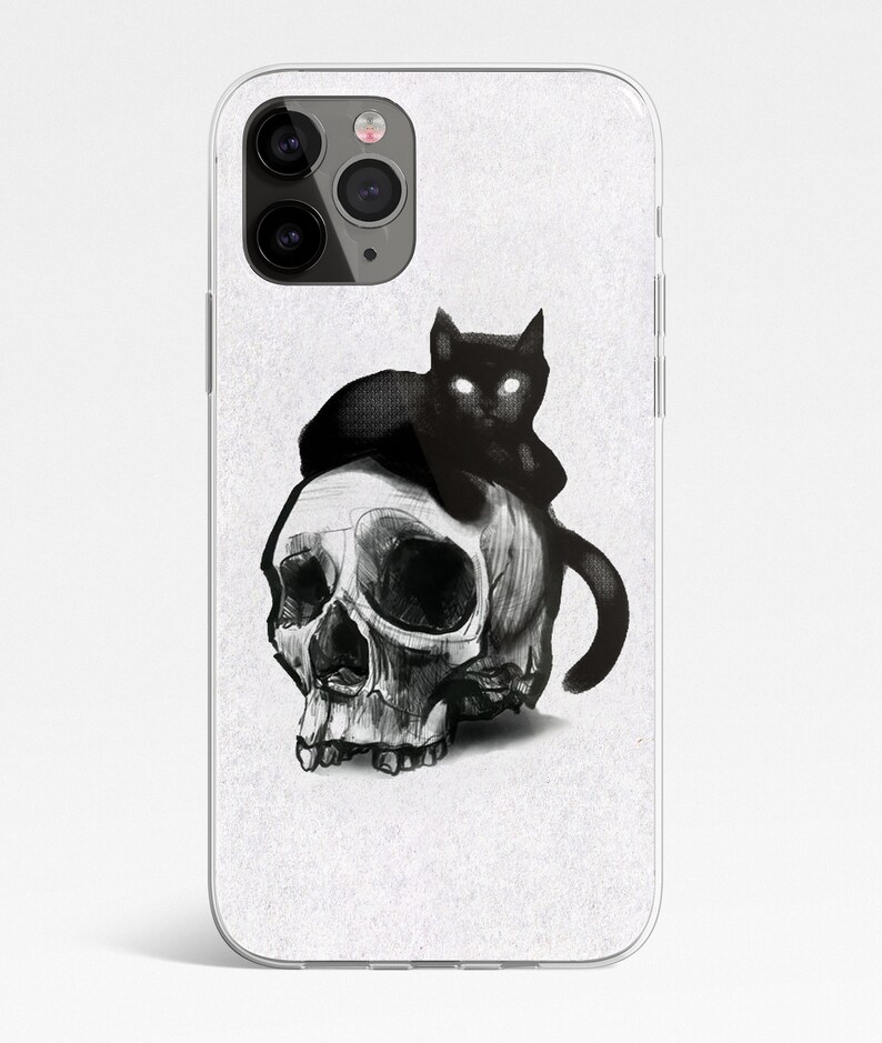 Schedel zwarte kat iPhone 14 13 12 11 pro max iPhone xs x max case iPhone xr telefoon case telefoon case iPhone 11 case iPhone 8 case xr c091 afbeelding 4