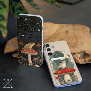 Étui pour cartes de visite Grenouille champignon pour iPhone 12 mini 14 plus iPhone 15 pro max 13 xr XS X Samsung S24 Ultra Note 20 Galaxy S23 S22 S20 cm032