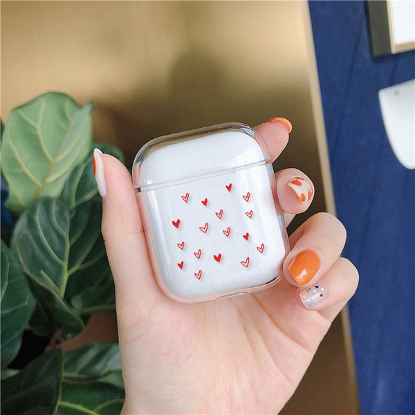 Heart AirPods Case Cover For Apple Airpods  Red Airpods Case Love Design Transparent Clear Shockproof Case Airpods 2th 3th case cm074