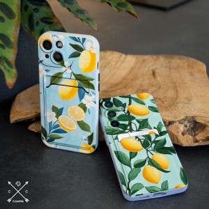 Étui pour cartes avec fleurs de citronnier pour iPhone 14+ iPhone 15 pro max 13 12 mini X xr XS Samsung S24 Ultra Note 20 Galaxy S23 S22 S21 S20 cm003