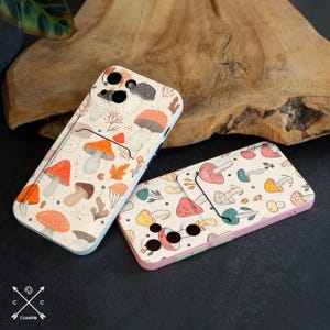 パステルマッシュルームカードポケットケース iPhone 15 Pro Max 13 12 Mini iPhone 14+ X XR XS Samsung S24 Ultra Note 20 Galaxy S23 S22 S20 cm026