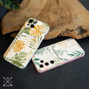 モンステラ リーフ カード ポケット ケース iPhone 15+ 13 pro 12 mini iPhone 14 X xr XS max Samsung S24 Ultra Note 20 Galaxy S23 S22 S21 cm009