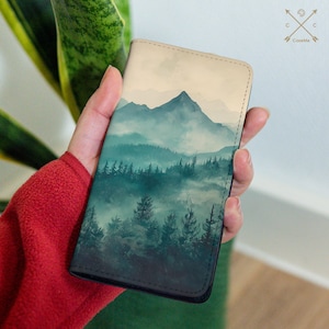 Étui portefeuille montagne pour Galaxy A54 A25 S24 S23 S22 S21 S20 téléphone 16 15 pro max 14 A36 13 12 11 8 7 rabat en similicuir Pixel 9 6 6a 8a cm049