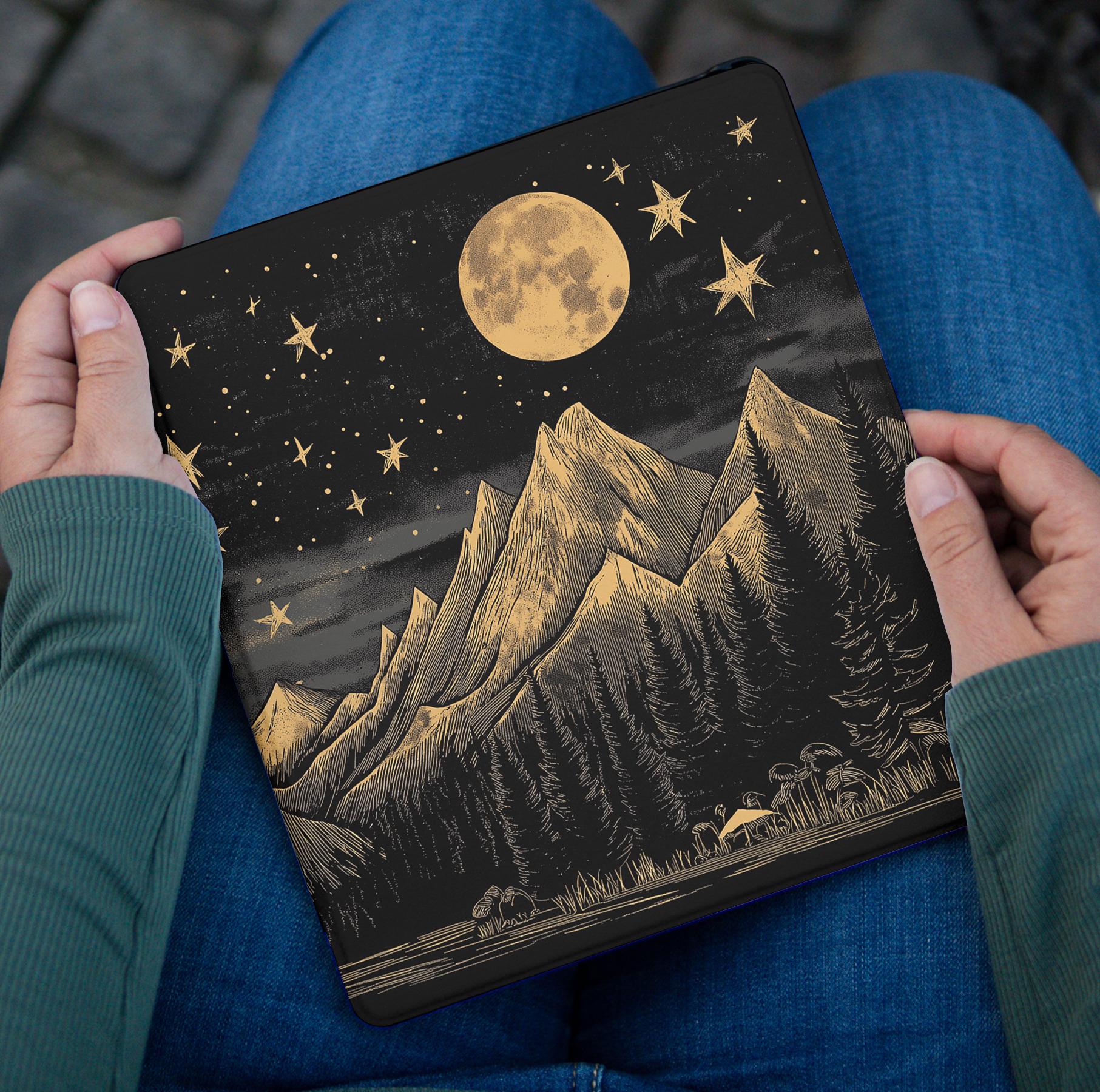 Mountain moon case for Kindle Paperwhite 12th 11th gen 7&quot; 6.8&quot; Colorsoft 2024 Case KPW Scribe Kindle Oasis 3 Cover Kindle 2022 starry night