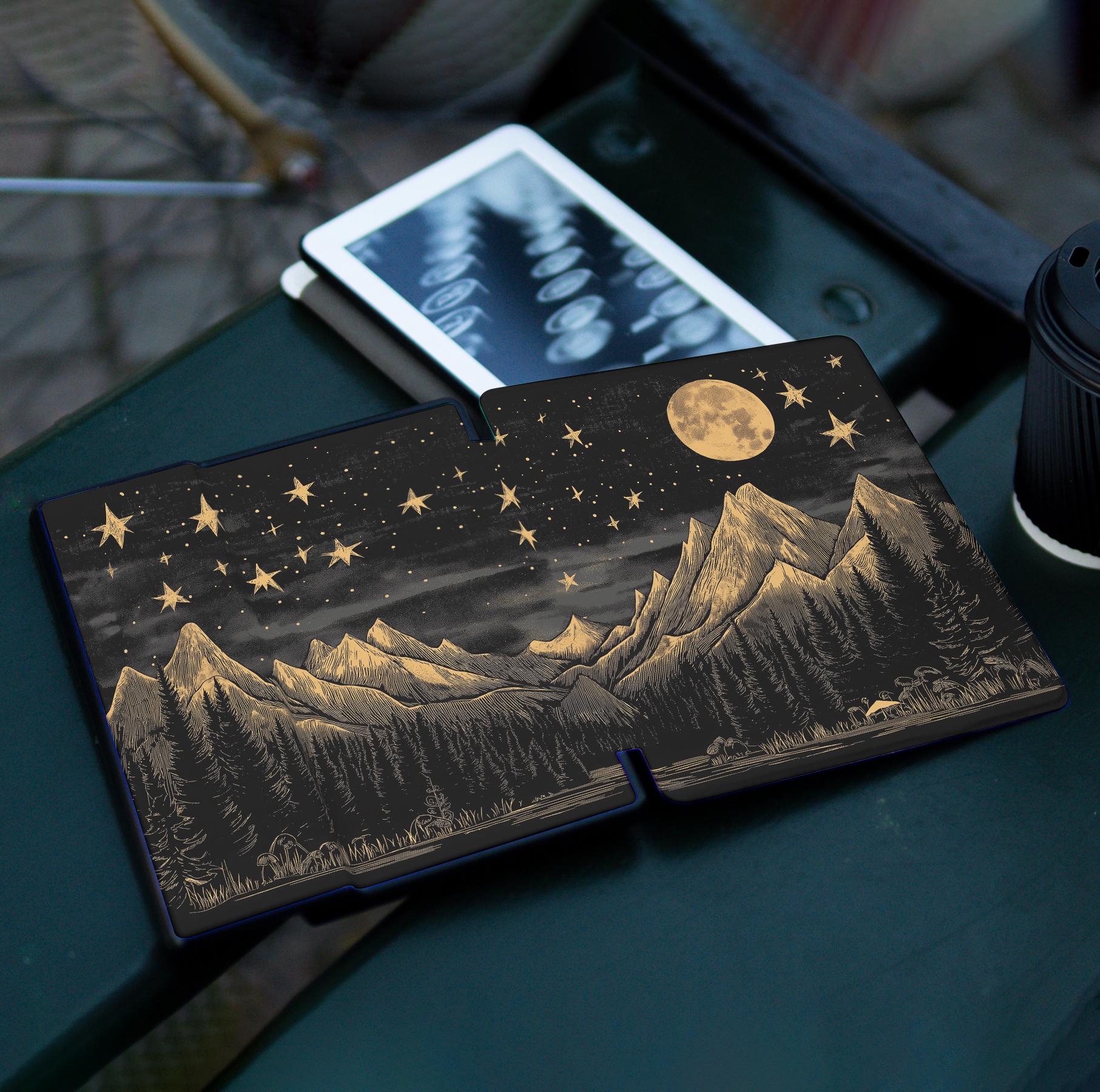 Mountain moon case for Kindle Paperwhite 12th 11th gen 7&quot; 6.8&quot; Colorsoft 2024 Case KPW Scribe Kindle Oasis 3 Cover Kindle 2022 starry night