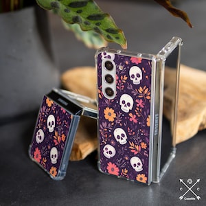 Funda con diseño de calavera floral para Samsung Z Flip 7 5g, Z Flip 6 5g, Z Fold 6 5g, Z Fold 4, TPU, Moto Razr Plus, Google Pixel 9 Pro Fold, Halloween cm007-2