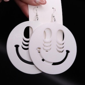 G Jones Acid Disk 3D Printed Earrings (Lightweight Smiley Face EDM DJ Festival Jewelry)