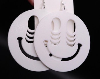 Pendientes impresos en 3D de disco ácido de G Jones (joyería ligera para festivales de DJ EDM con cara sonriente)
