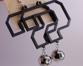 Pendientes impresos en 3D de Tipper Disco Ball (joyería ligera con signo de interrogación EDM DJ Festival)