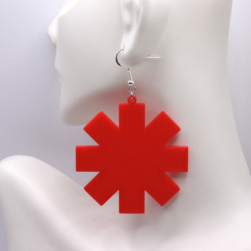 Boucles d'oreilles Red Hot Chili Peppers imprimées en 3D (bijoux de festival légers avec logo étoile RHCP)