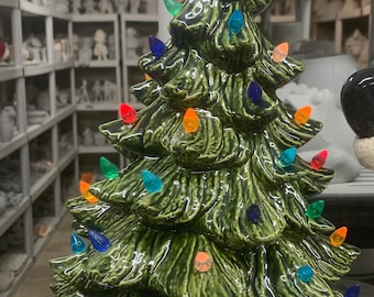 Handcrafted Vintage light up  Ceramic Christmas Tree with base