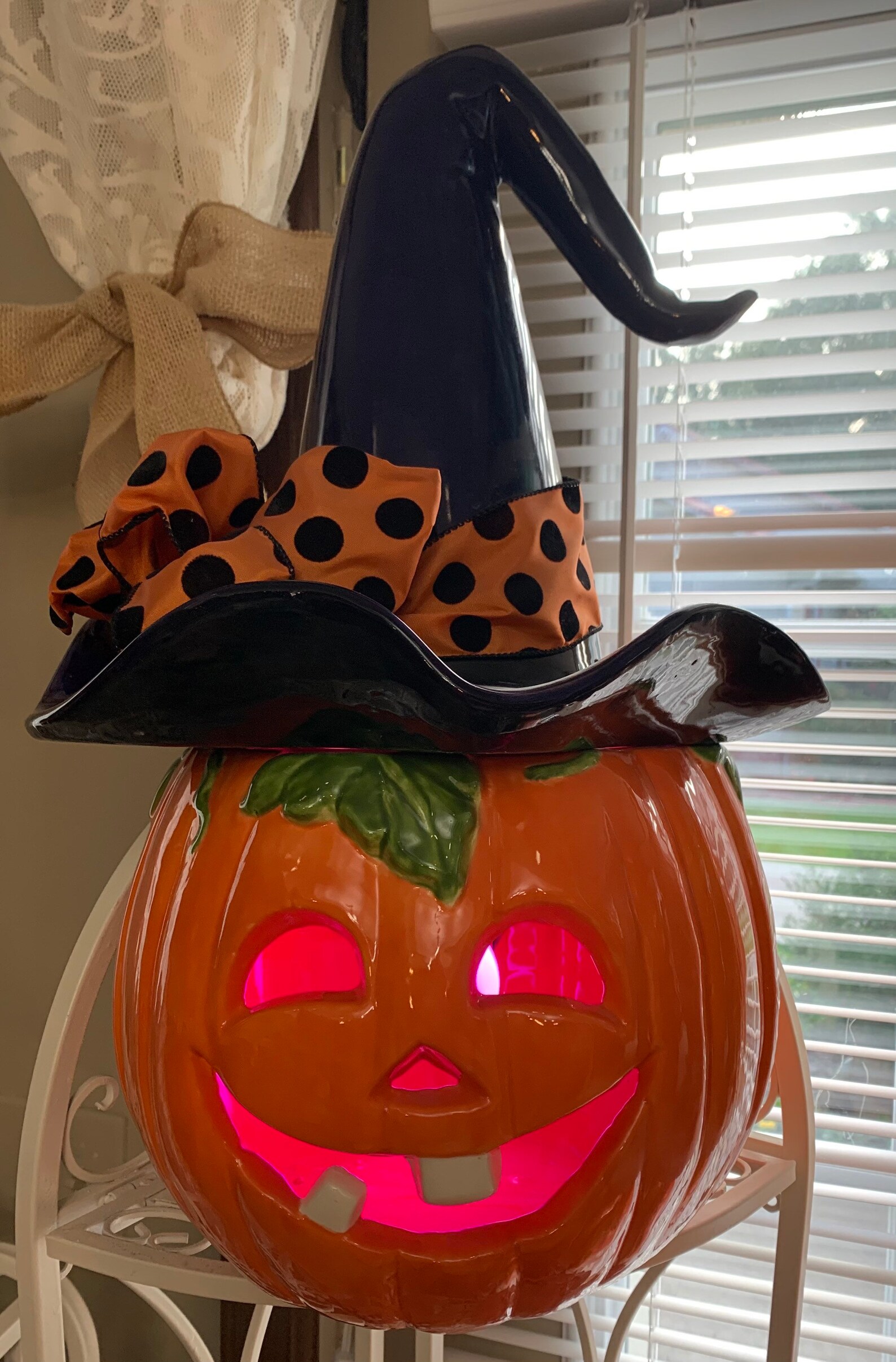 Lite up Jack-o-lantern with witches hat | Etsy