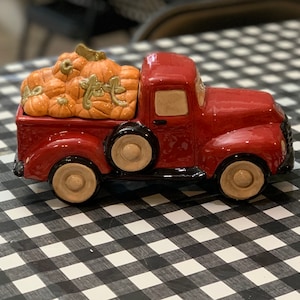 Handcrafted Ceramic Old truck with pumpkins