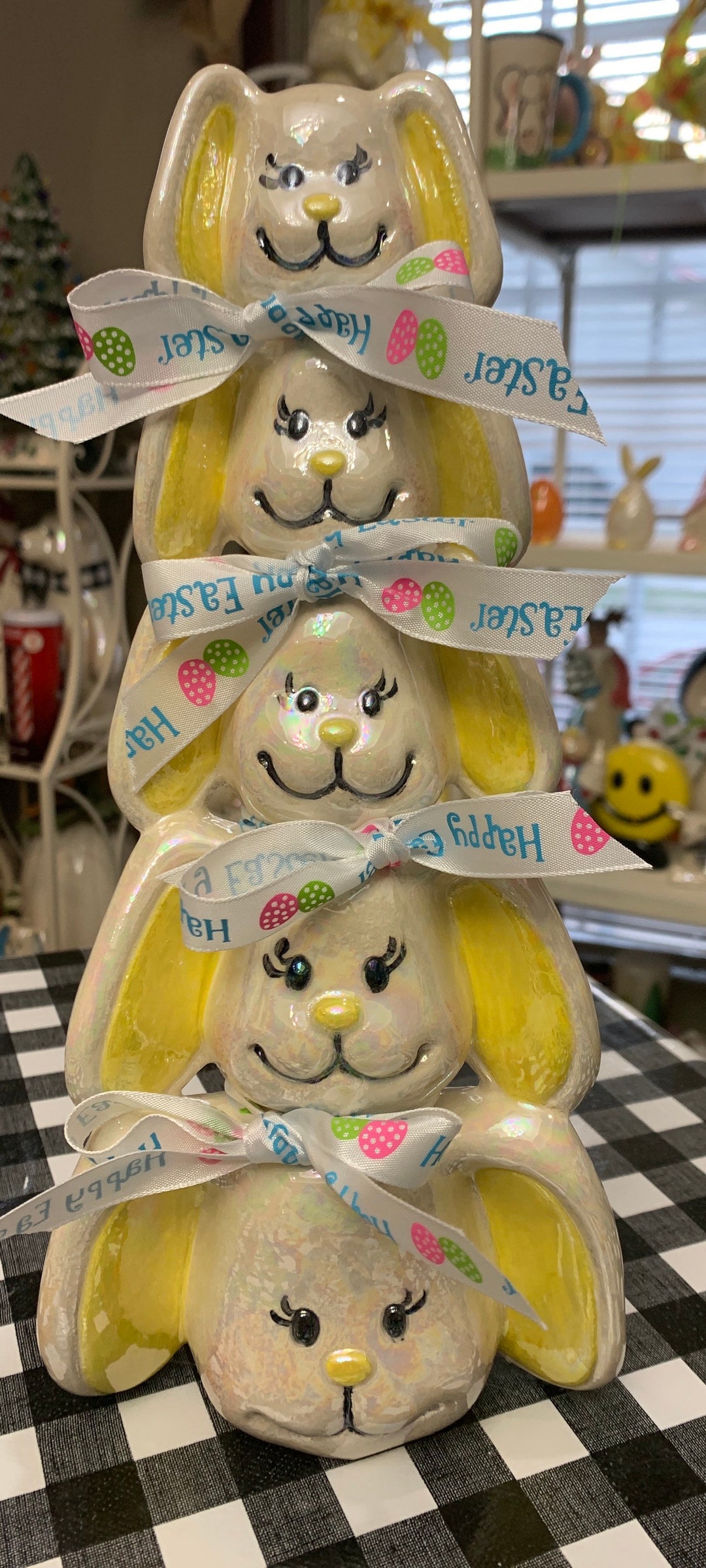 Handcrafted Ceramic Mother of Pearled Bunny Stack - Etsy