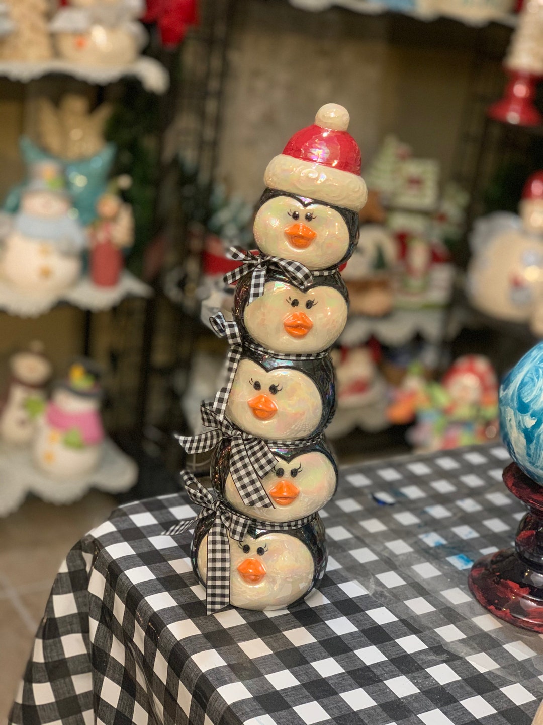 Ceramic Christmas Penguin Stack Etsy