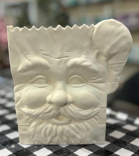 Figurine En Biscuit De Céramique à Peindre - Père Noël Vintage Avec Arbre Et Lanterne - Neuf