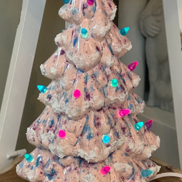 Ceramic Light up Christmas Tree Pink Etsy