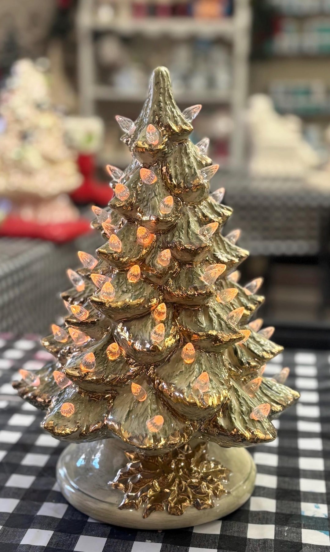 Handcrafted Light up Vintage Ceramic Christmas Tree With Gold Accents ...