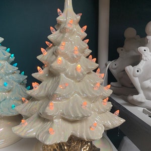 Handcrafted light up Ceramic Mother of Pearl Christmas Tree with 24k gold accent