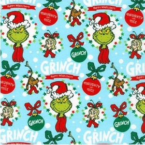 The Grinch Christmas Fabric by Robert Kaughman How the Grinch Stole Christmas ADE-20278-223 - One Yard Cut Continuously -100% cotton fabric
