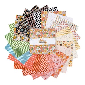 Lot de breloques Besties - Tissu à courtepointe en coton groovy années 60, carrés de 25 cm (10 po.)