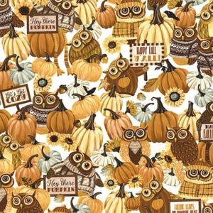 Happy Fallidays by Pam Vale for Camelot Fabrics -49230204-01-Owls-CT1135318-One Yard Cut Continuously-100% Cotton  Quilting, Apparel & Craft