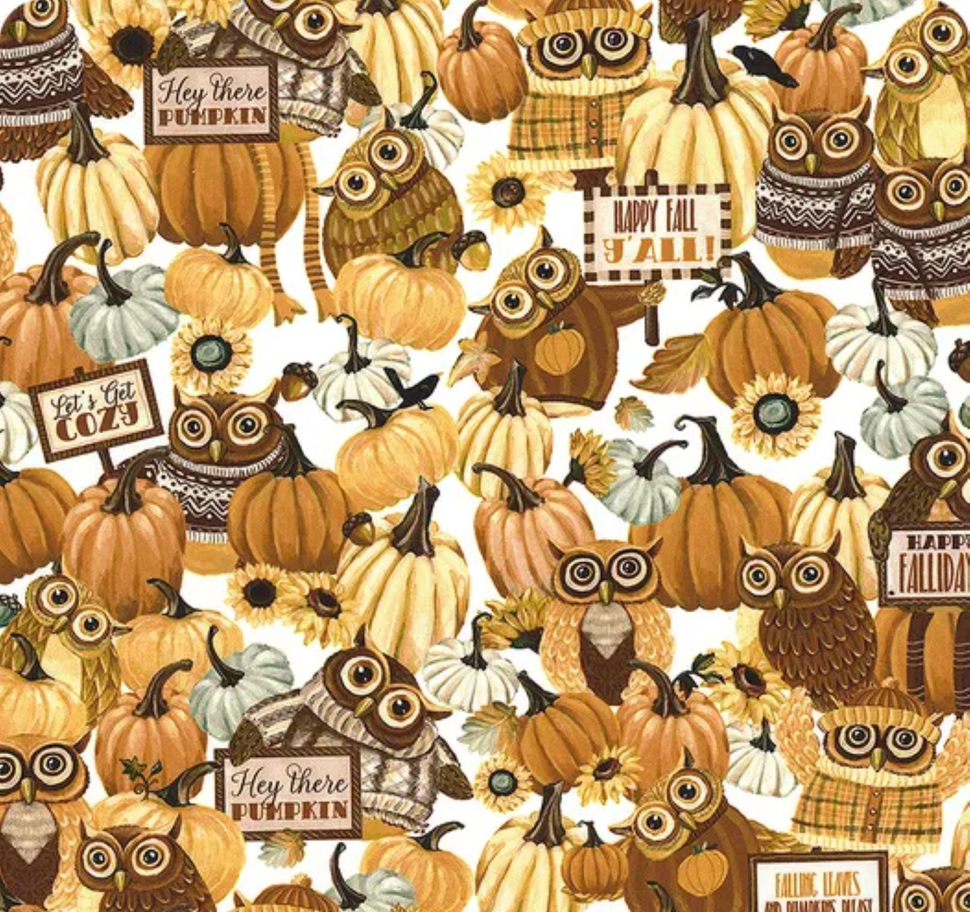 Happy Fallidays Owl Fabric by Pam Vale: Autumn Cotton Quilting One Yard Cut