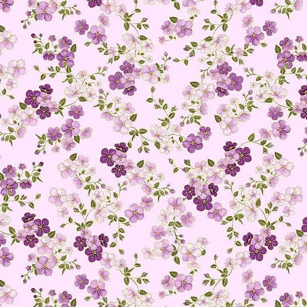 Delicate Japanese Cherry Blossoms by the Yard - Fleur Lilac CM8813 - Timeless Treasures - 100% cotton fabric Quilting and Apparel