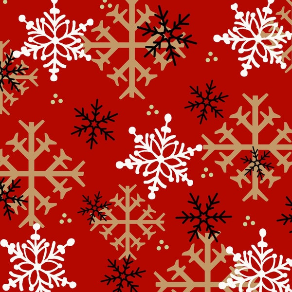 Henry Glass Timber Gnomies by the Yard - Snowflake Red Christmas Fabric - 100% cotton fabric Quilting, Apparel & Crafts
