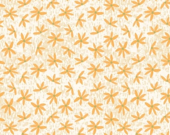 Tela floral de margaritas: algodón amarillo claro para acolchado y costura (corte de media yarda)