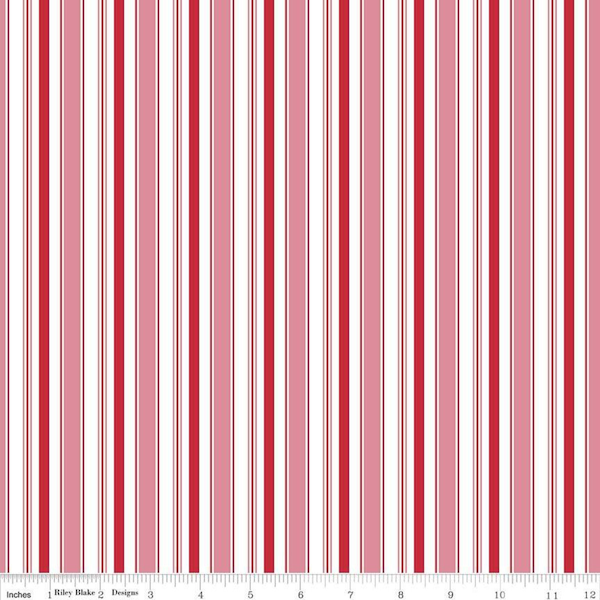 Cozy Christmas Stripe Pink C5368-PINK by Lori Holt for Riley Blake - One Yard Cut Continuously for Quilting, Sewing and Crafts