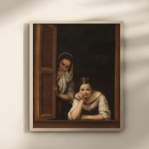Two Women at a Window by Bartolome Esteban Murillo c. 1655/1660 oil on canvas printable vintage art