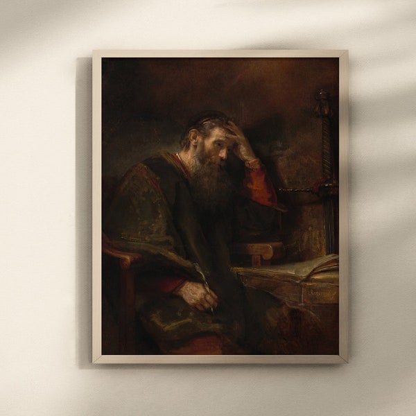 The Apostle Paul by Rembrandt van Rijn c. 1657 oil on canvas printable vintage art, many sizes available