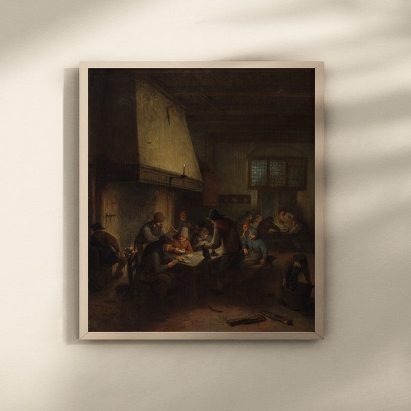 Scène de taverne par Adriaen van Ostade début des années 1660 huile sur panneau art vintage imprimable