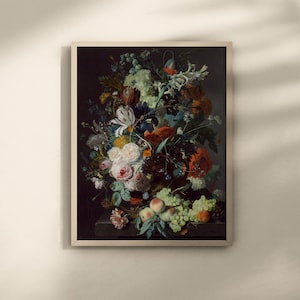Still Life with Flowers and Fruit by Jan van Huysum c. 1715 oil on panel printable vintage art