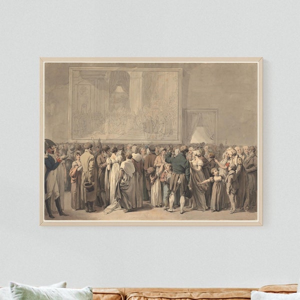 The Public in the Salon of the Louvre by Louis Leopold Boilly 1808 pen and black ink with gray wash and watercolor  printable classic art.