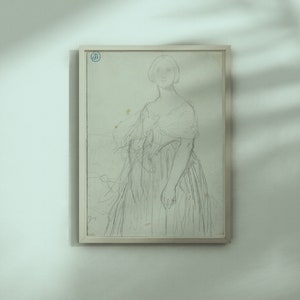Minimalist Sketch for Madame Moitessier by Jean Auguste Dominique Ingres printable graphite vintage art; print in many sizes.