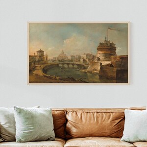 Fanciful View of the Castel Sant Angelo by Francesco Guardi Rome, c. 1785 vintage oil on canvas classical paintings in a variety of sizes.